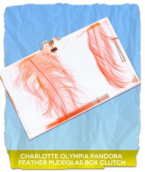 Charlotte Olympia PANDORA FEATHER PLEXIGLAS BOX CLUTCH