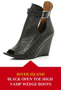 River Island Black Open Toe High Vamp Wedge Boots