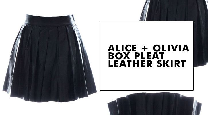 Alice Olivia Box Pleat Leather Skirt
